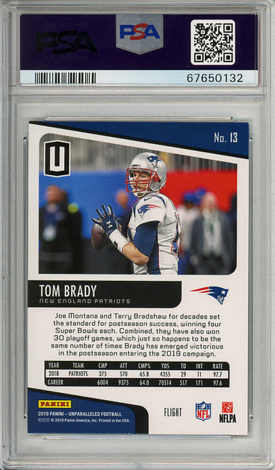 Tom Brady 2019 Unparalleled #13 Flight PSA 9 Mint (#67650132) (CQ)