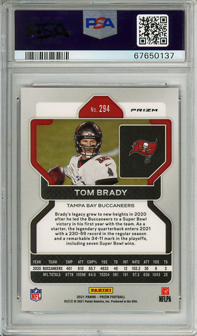 Tom Brady 2021 Prizm #294 Red Ice PSA 8 Near Mint-Mint (#67650137) (CQ)