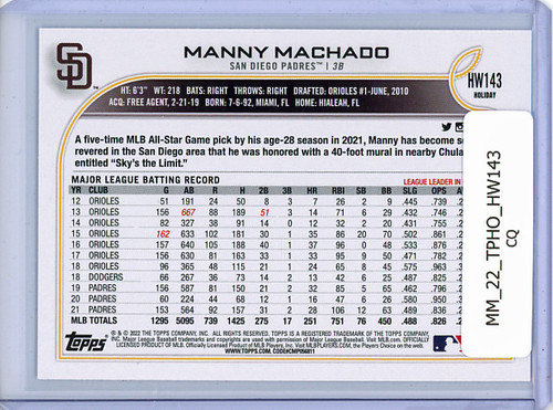 Manny Machado 2022 Topps Holiday #HW143 (CQ)