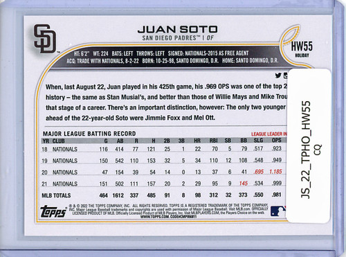 Juan Soto 2022 Topps Holiday #HW55 (CQ)