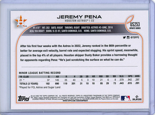 Jeremy Pena 2022 Topps Update #US253 Rainbow Foil (1) (CQ)