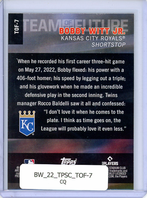 Bobby Witt Jr. 2022 Stadium Club, Team of the Future #TOF-7 (CQ)