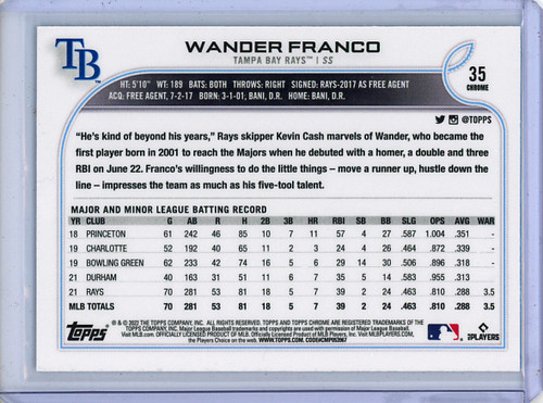 Wander Franco 2022 Topps Chrome #35 (3) (CQ)