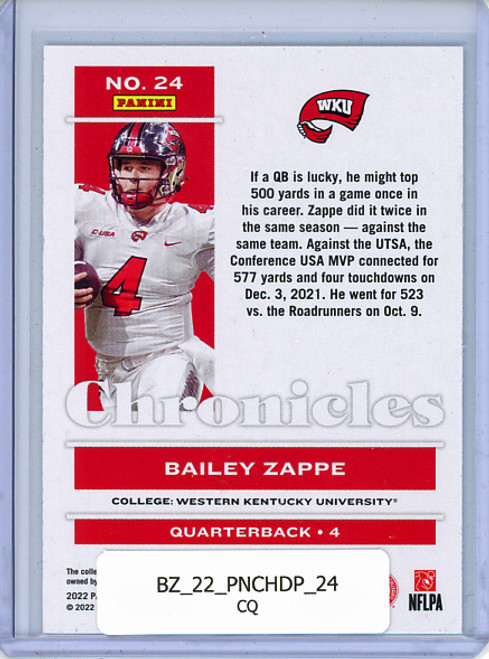 Bailey Zappe 2022 Chronicles Draft Picks #24 (CQ)