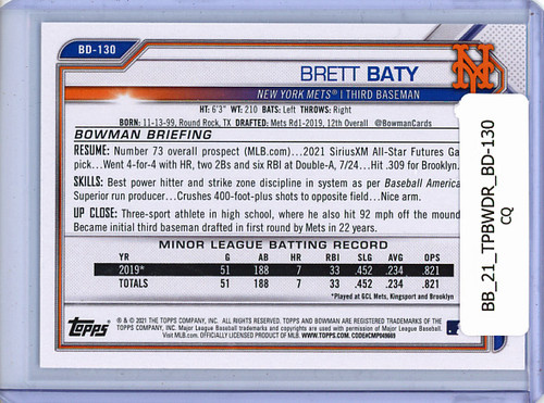 Brett Baty 2021 Bowman Draft #BD-130 (CQ)