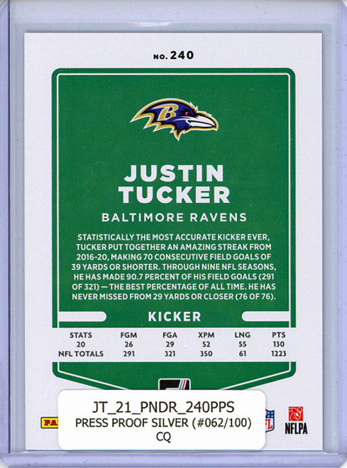 Justin Tucker 2021 Donruss #240 Press Proof Silver (#062/100) (CQ)