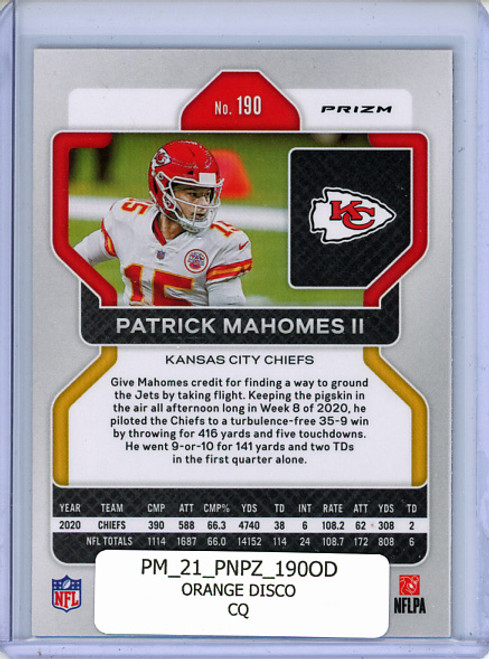 Patrick Mahomes II 2021 Prizm #190 Orange Disco (CQ)