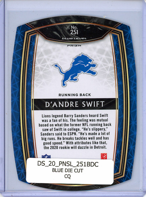 D'Andre Swift 2020 Select #251 Club Level Blue Die Cut (CQ)