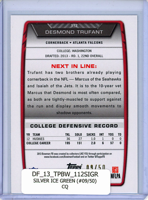 Desmond Trufant 2013 Bowman #112 Silver Ice Green (#09/50) (CQ)