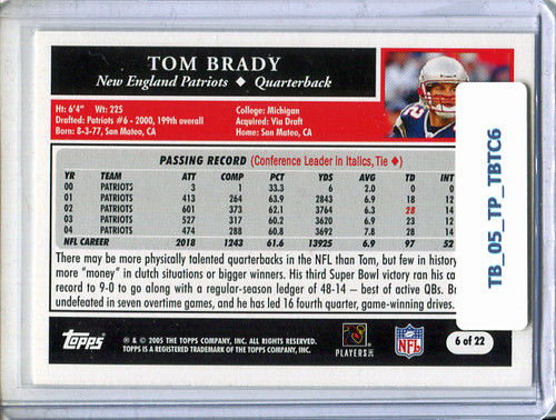 Tom Brady 2005 Topps, Turn Back the Clock #6