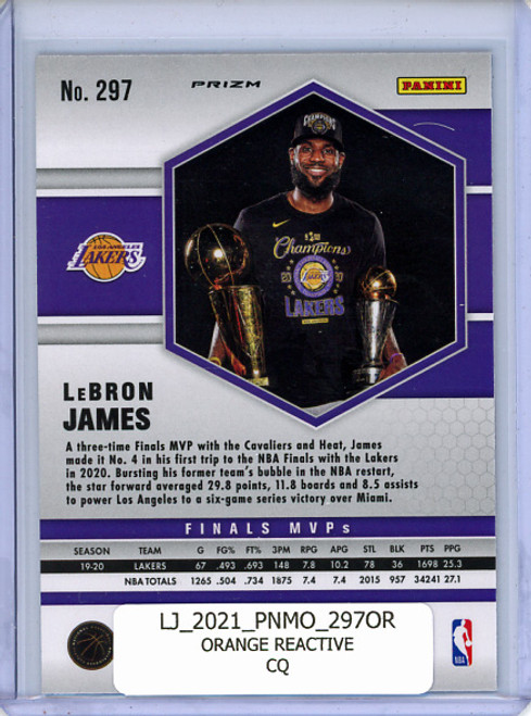 LeBron James 2020-21 Mosaic #297 Finals MVPs Orange Reactive (CQ)
