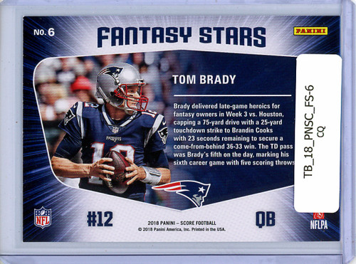 Tom Brady 2018 Score, Fantasy Stars #6 (CQ)