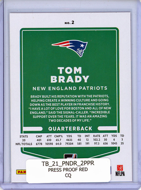 Tom Brady 2021 Donruss #2 Press Proof Red (CQ)