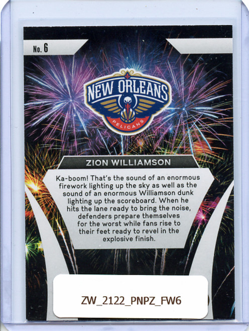 Zion Williamson 2021-22 Prizm, Fireworks #6