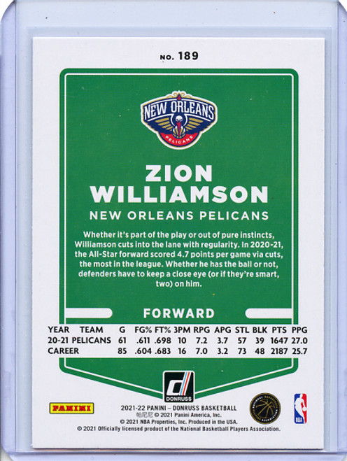 Zion Williamson 2021-22 Donruss #189 Holo Pink Laser (1)