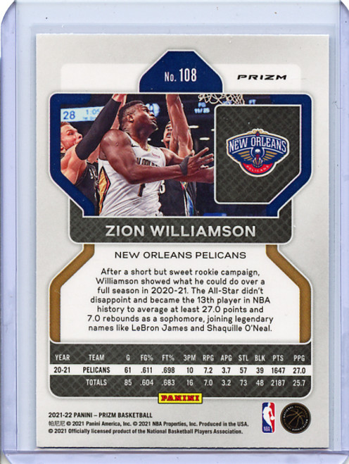 Zion Williamson 2021-22 Prizm #108 Purple Wave (2)