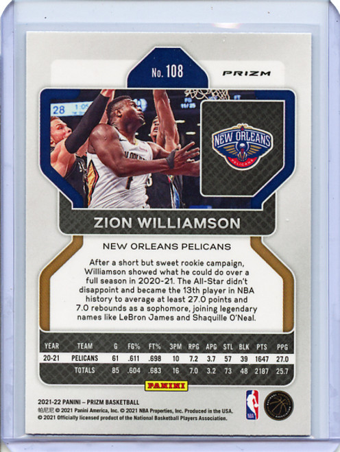 Zion Williamson 2021-22 Prizm #108 Purple Wave (4)