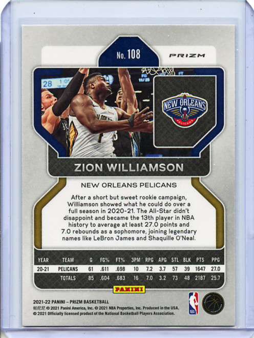Zion Williamson 2021-22 Prizm #108 Red Ice (3)