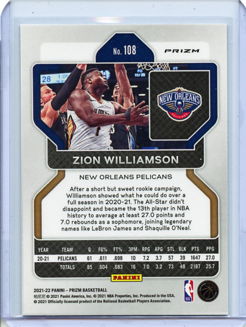 Zion Williamson 2021-22 Prizm #108 Silver (1)