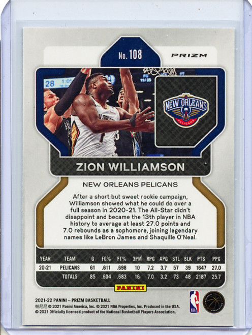 Zion Williamson 2021-22 Prizm #108 Silver (3)