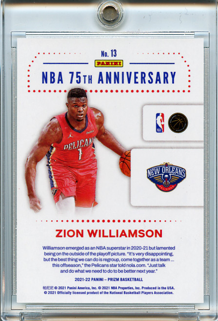 Zion Williamson 2021-22 Prizm NBA 75th Anniversary Logo #13 (1)