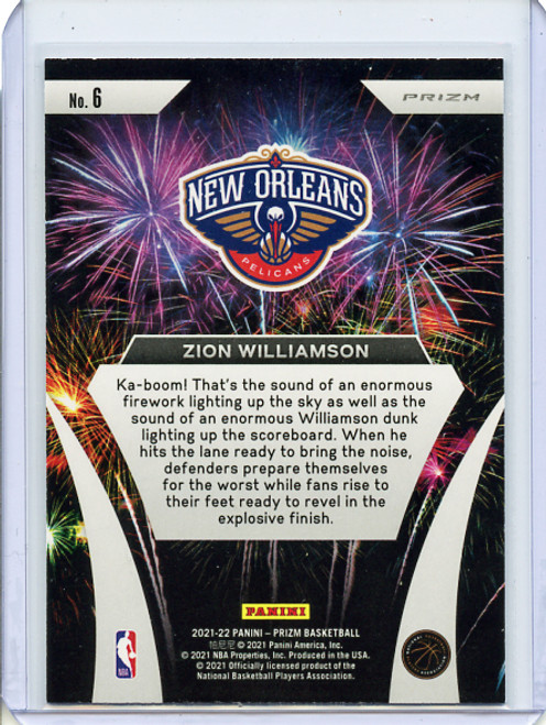 Zion Williamson 2021-22 Prizm, Fireworks #6 Silver (1)