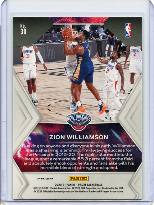 Zion Williamson 2020-21 Prizm, Fireworks #30 Silver (1)