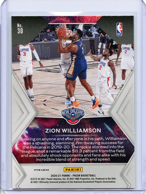 Zion Williamson 2020-21 Prizm, Fireworks #30 Fast Break (1)