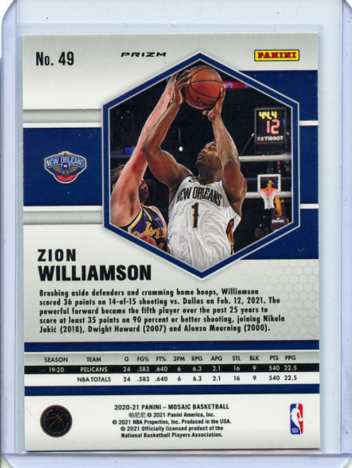 Zion Williamson 2020-21 Mosaic #49 Mosaic Green (4)