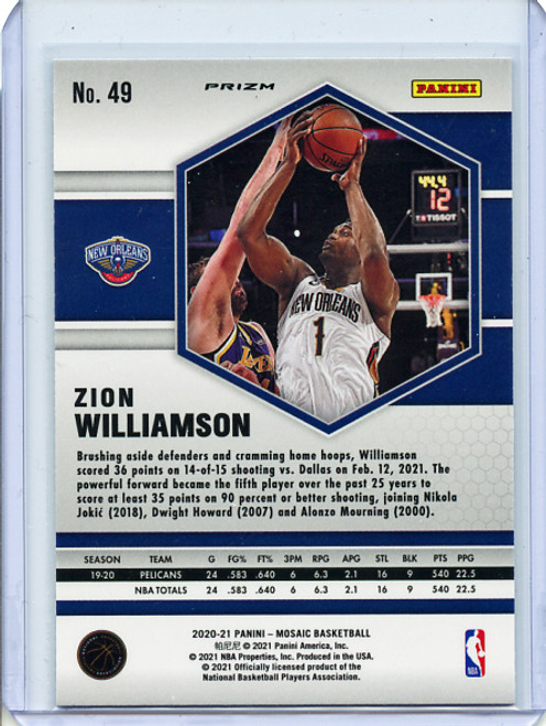 Zion Williamson 2020-21 Mosaic #49 Mosaic Green (5)
