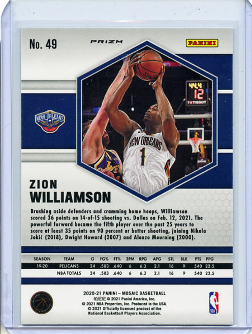 Zion Williamson 2020-21 Mosaic #49 Mosaic Green (8)