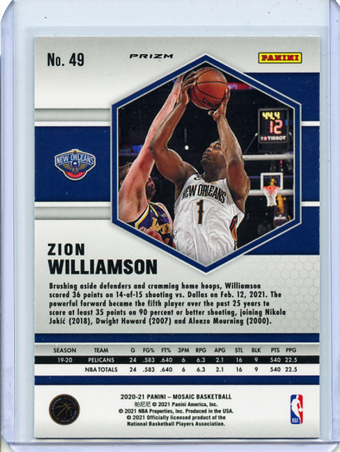 Zion Williamson 2020-21 Mosaic #49 Mosaic Green (9)