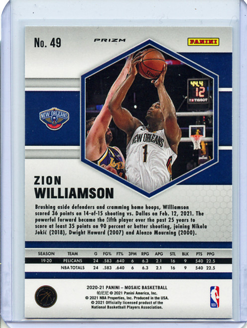 Zion Williamson 2020-21 Mosaic #49 Mosaic Green (10)