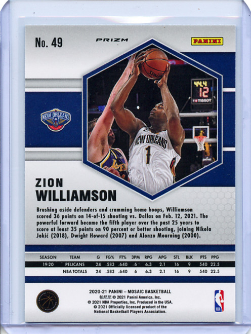 Zion Williamson 2020-21 Mosaic #49 Mosaic Green (12)
