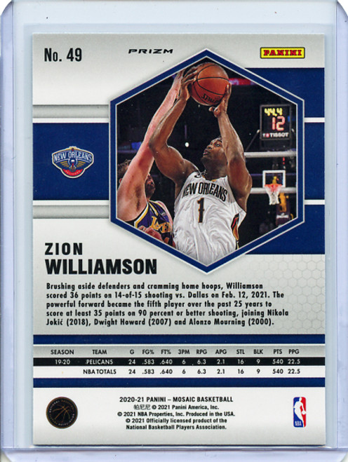 Zion Williamson 2020-21 Mosaic #49 Mosaic Green (13)