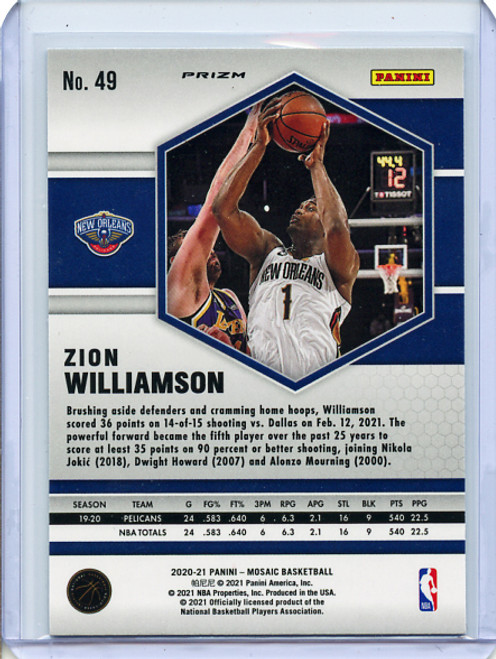 Zion Williamson 2020-21 Mosaic #49 Mosaic Green (14)