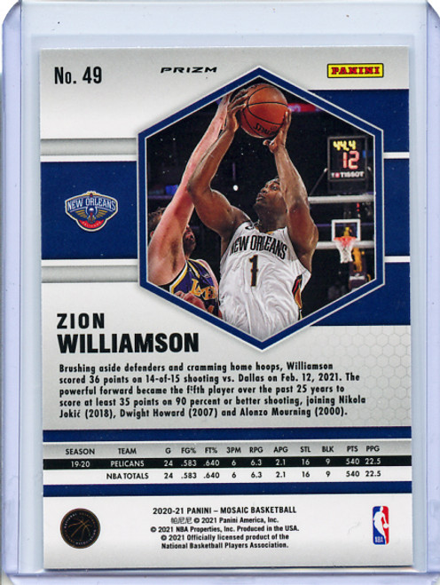 Zion Williamson 2020-21 Mosaic #49 Pink Camo (3)