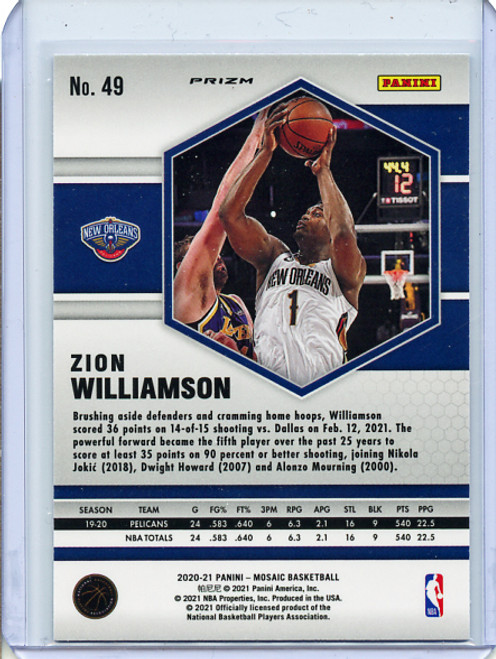 Zion Williamson 2020-21 Mosaic #49 Pink Camo (4)