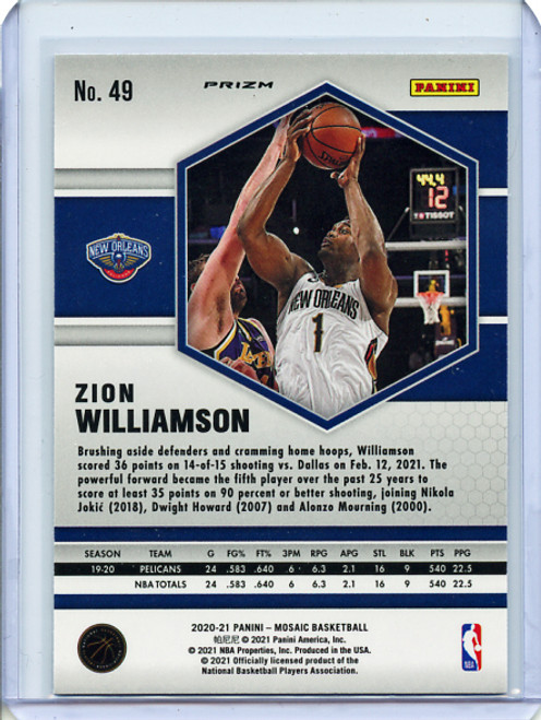 Zion Williamson 2020-21 Mosaic #49 Pink Camo (5)