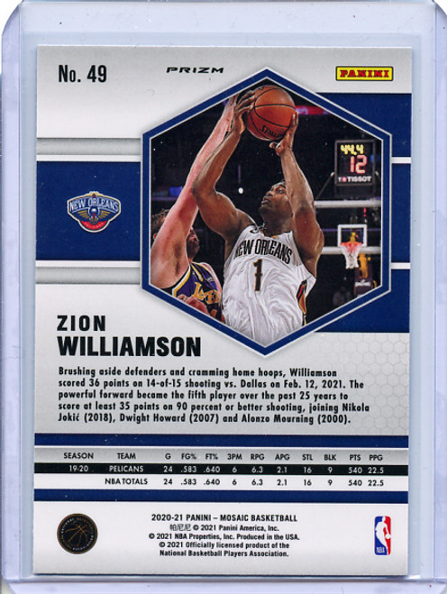 Zion Williamson 2020-21 Mosaic #49 Blue Reactive (2)