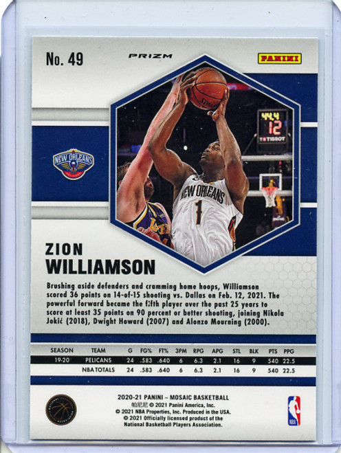 Zion Williamson 2020-21 Mosaic #49 Blue Reactive (4)