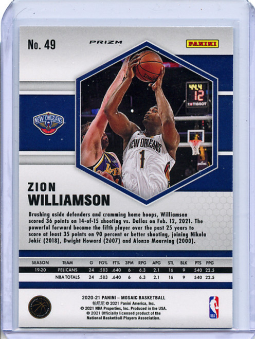 Zion Williamson 2020-21 Mosaic #49 Orange Reactive (5)