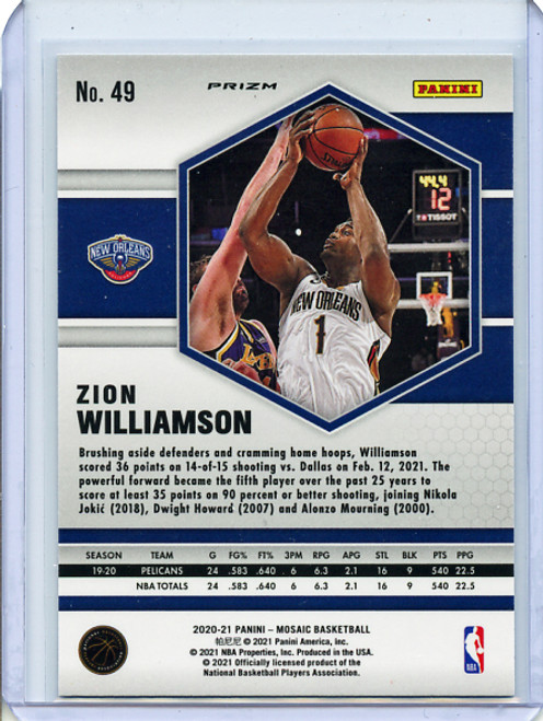 Zion Williamson 2020-21 Mosaic #49 Orange Reactive (6)