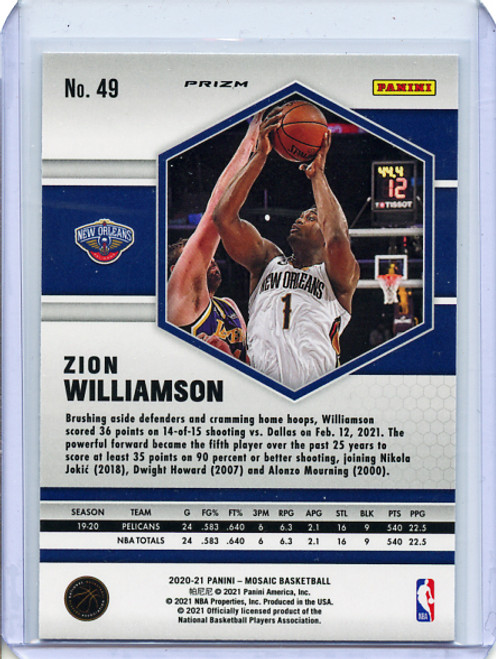 Zion Williamson 2020-21 Mosaic #49 Yellow Reactive (3)