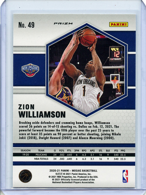 Zion Williamson 2020-21 Mosaic #49 Yellow Reactive (5)