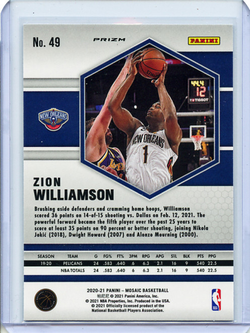 Zion Williamson 2020-21 Mosaic #49 Red Wave (1)