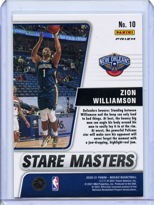 Zion Williamson 2020-21 Mosaic, Stare Masters #10 Red