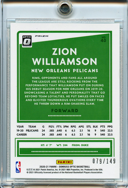 Zion Williamson 2020-21 Donruss Optic #40 Lime Green (#079/149)