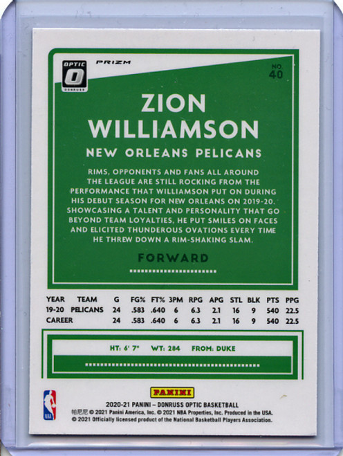 Zion Williamson 2020-21 Donruss Optic #40 Red Pulsar