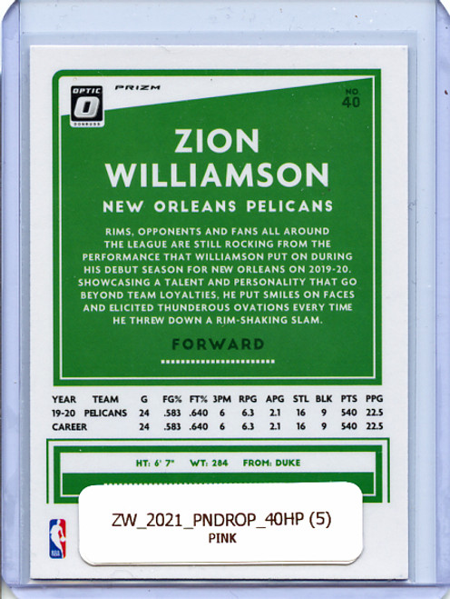 Zion Williamson 2020-21 Donruss Optic #40 Hyper Pink (5)